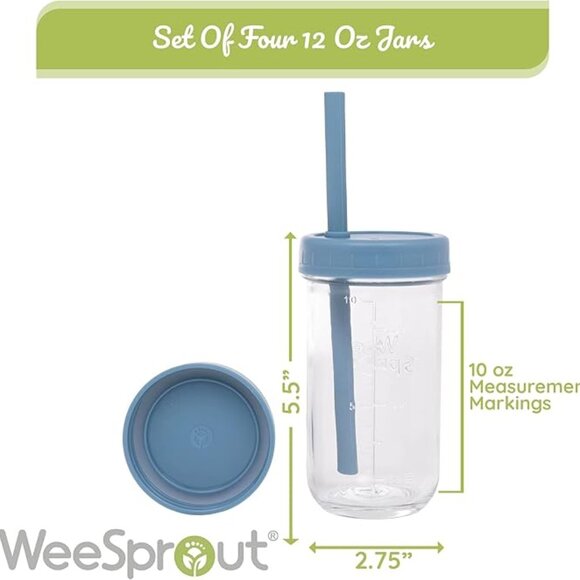 WeeSprout Glass Cups with Lids & Straws | Set of 4 | 12 oz | Spill-Resistant - Picture 2 of 5
